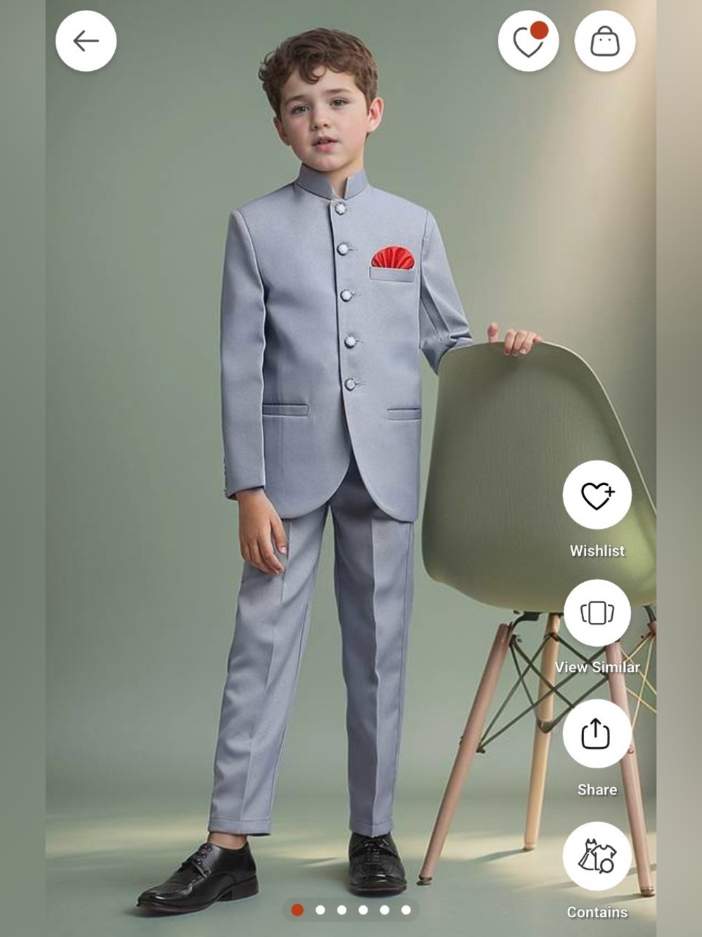 • Arihant Rai Sinha • Boys Light Gray Nehru Suit with Red Pocket Square 6